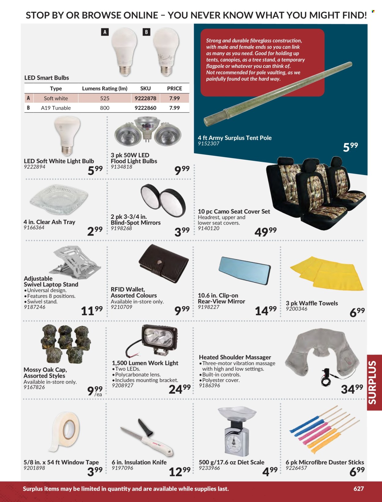 thumbnail - Princess Auto Flyer - Sales products - work light, floodlight, knife, car seat cover. Page 633.