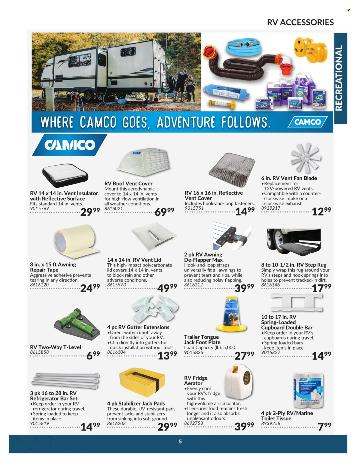 thumbnail - Princess Auto Flyer - April 23, 2024 - April 22, 2025 - Sales products - adhesive, rug, vent cover, trailer, awning, water filter. Page 5.