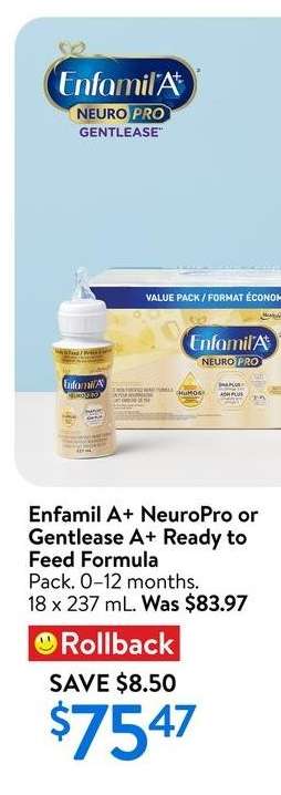 Enfamil A+ NeuroPro or Gentlease A+ Ready to Feed Formula