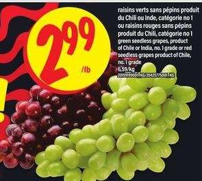 raisins verts ou rouges sans pépins