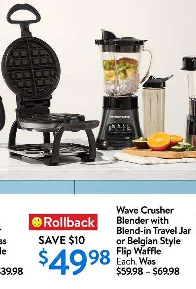 Wave Crusher Blender with Blend-in Travel Jar or Belgian Style Flip Waffle