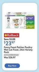 Fancy Feast Petites Poultry Wet Cat Food, 24ct Variety Pack
