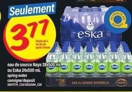 eau de source Naya 28x500 mL ou Eska 24x500 mL