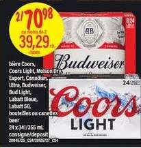 bière Coors, Coors Light, Molson Dry, Export, Canadian, Ultra, Budweiser, Bud Light, Labatt Bleue, Labatt 50