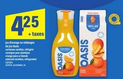 Oasis jus d'orange ou mélanges de jus