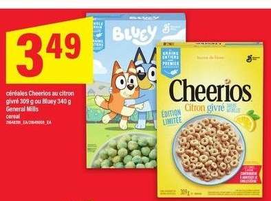 Céréales Cheerios au citron givré ou Bluey