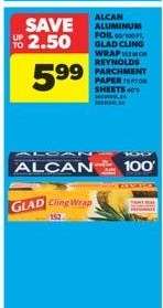 Alcan Aluminum Foil / Glad Cling Wrap / Reynolds Parchment Paper