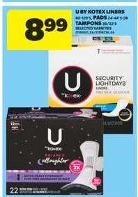U by Kotex Liners, Pads, Tampons