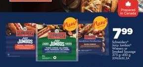 Schneider's Juicy Jumbos Wieners or Smoked Sausage