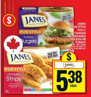 JANES PUB STYLE FULLY COOKED BREADED CHICKEN OR TURKEY