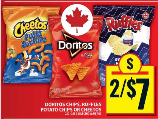 Doritos Chips, Ruffles Potato Chips or Cheetos