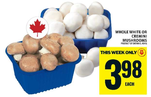 WHOLE WHITE OR CREMINI MUSHROOMS