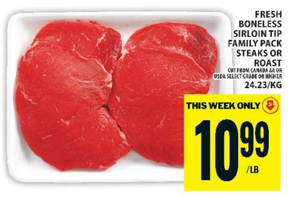 Fresh Boneless Sirloin Tip Family Pack Steaks or Roast