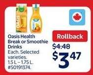 Oasis Health Break or Smoothie Drinks