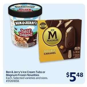 Ben & Jerry's Ice Cream Tubs or Magnum Frozen Novelties
