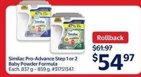 Similac Pro-Advance Step 1 or 2 Baby Powder Formula
