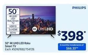 50" 4K UHD LED Roku Smart TV