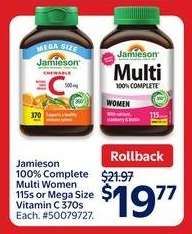 Jamieson 100% Complete Multi Women 115s or Mega Size Vitamin C 370s