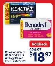 Reactine 40s or Benadryl 100s Allergy Relief