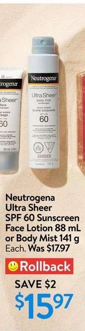 Neutrogena Ultra Sheer SPF 60 Sunscreen