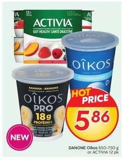 DANONE Oikos 650-750 g or ACTIVIA 12 pk