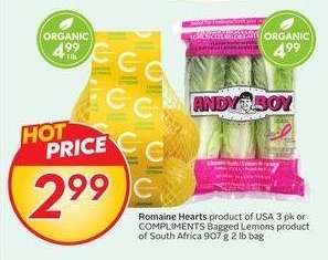 Romaine Hearts or COMPLIMENTS Bagged Lemons