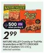 NATURE VALLEY Crunchy or Trail Mix Granola Bars or BETTY CROCKER Fruit or Gushers