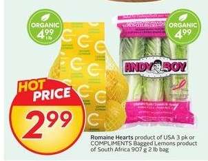 Romaine Hearts or COMPLIMENTS Bagged Lemons