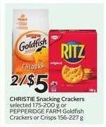 CHRISTIE Snacking Crackers or PEPPERIDGE FARM Goldfish Crackers or Crisps