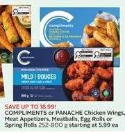 COMPLIMENTS or PANACHE Chicken Wings, Meat Appetizers, Meatballs, Egg Rolls or Spring Rolls