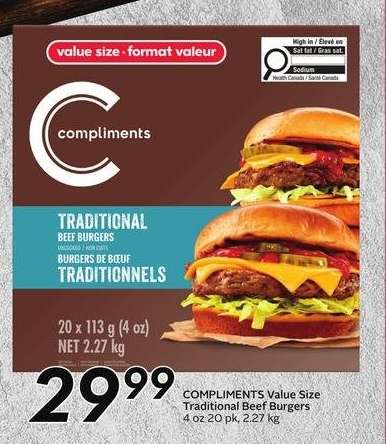 COMPLIMENTS Value Size Traditional Beef Burgers