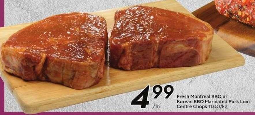 Fresh Montreal BBQ or Korean BBQ Marinated Pork Loin Centre Chops