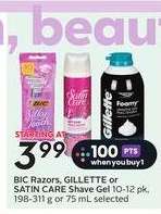 BIC Razors, GILLETTE or SATIN CARE Shave Gel