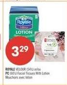 ROYALE VELOUR (54's) or/by PC (50's) Facial Tissues With Lotion