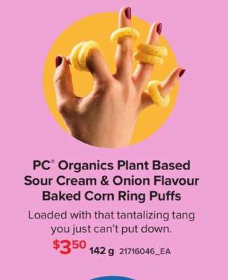 PC Organics Plant Based Sour Cream & Onion Flavour Baked Corn Ring Puffs