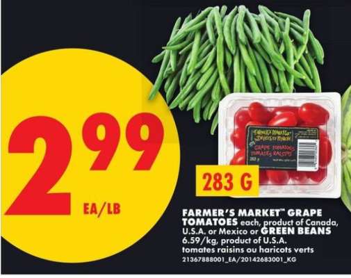FARMER’S MARKET GRAPE TOMATOES or GREEN BEANS
