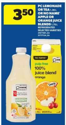 PC Lemonade or Tea / No Name Juice Blends