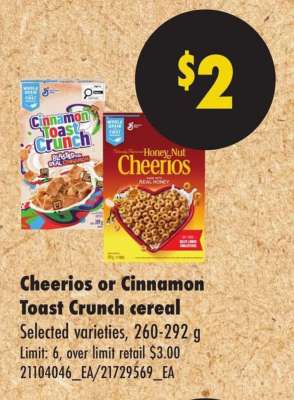 Cheerios or Cinnamon Toast Crunch cereal