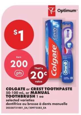 Colgate or Crest Toothpaste or Manual Toothbrush