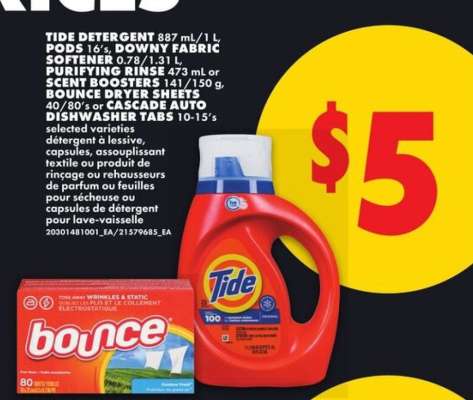 Tide Detergent, Bounce Dryer Sheets