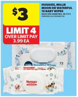 Huggies, Millie Moon or Waterful Baby Wipes