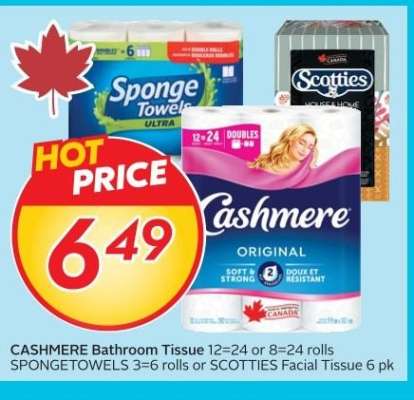 Cashmere Bathroom Tissue, SpongeTowels, Scotties Facial Tissue