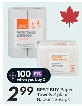 BEST BUY Paper Towels 2 pk or Napkins 250 pk