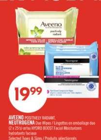 AVEENO POSITIVELY RADIANT, NEUTROGENA Duo Wipes