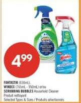 FANTASTIK (650mL), WINDEX (765mL - 950mL) or SCRUBBING BUBBLES HOUSEHOLD CLEANER