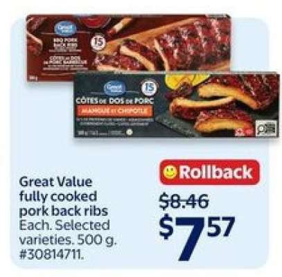 Great Value Fully Cooked Pork Back Ribs