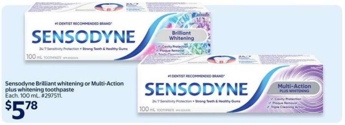 Sensodyne Brilliant whitening or Multi-Action plus whitening toothpaste