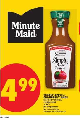 Simply Apple or Cranberry Juice