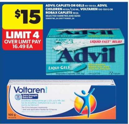Advil Caplets or Gels, Advil Children, Voltaren, Robax Caplets