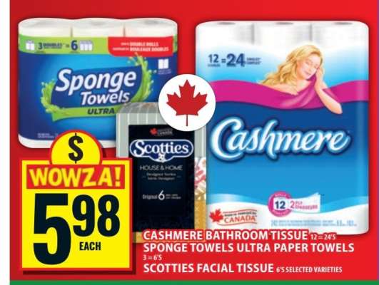 Cashmere Bathroom Tissue, Sponge Towels Ultra Paper Towels, Scotties Facial Tissue